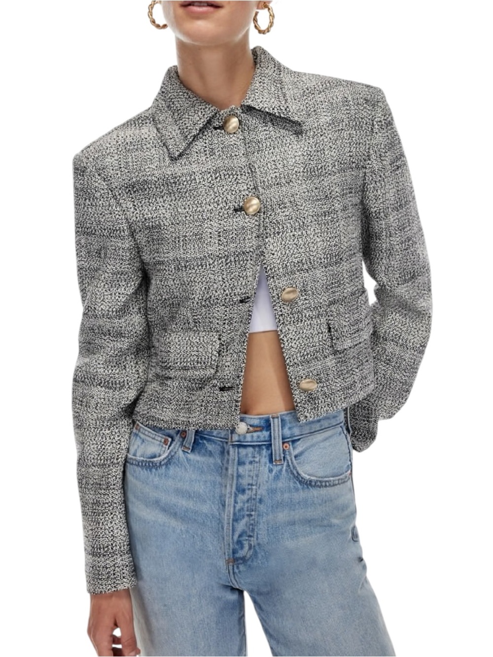 Aritzia Babaton Frances Tweed Jacket Solange Black White M Cotton Linen Blend